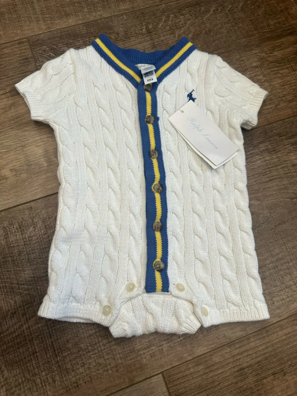 Baby Ralph Lauren White Cable Knit Button-Front Sweater one piece